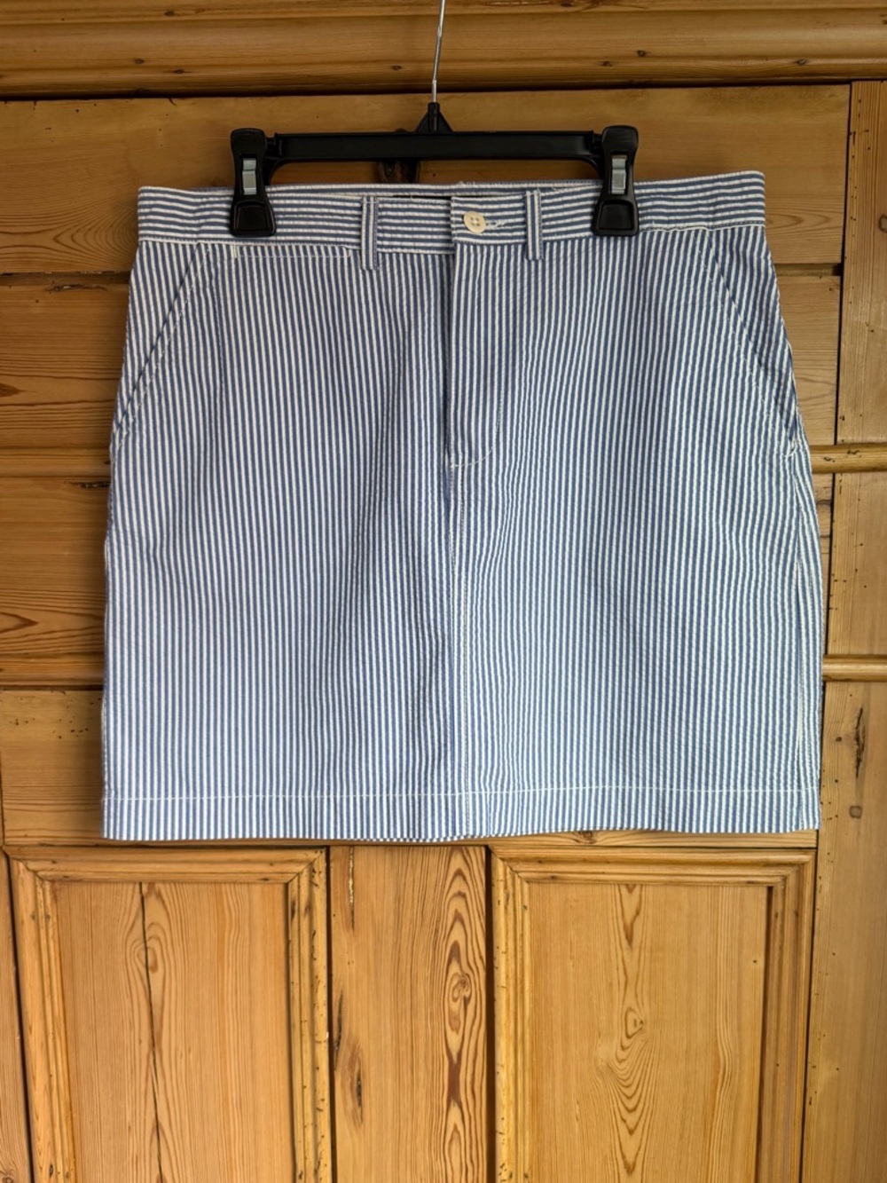 Ralph Lauren Blue and White Seersucker Stripe Mini Skirt